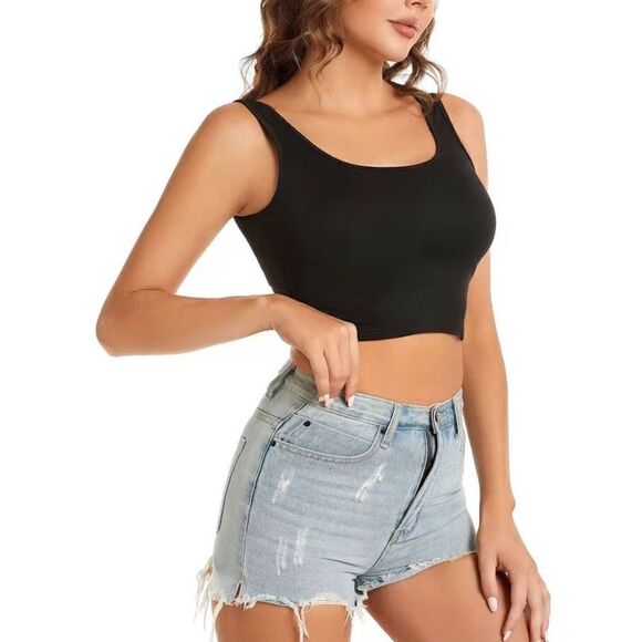 UNBRANDED - L Sz L Sleeveless Black Cropped Tank Top. (runs small). NWOT! - Picture 1 of 12